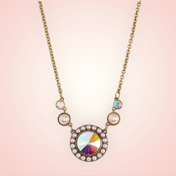 Kurt Geiger Octavia Gold Necklace with Iridescent Medallion Pendant, NWT - Picture 3 of 3